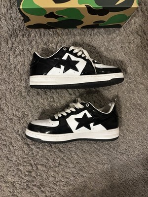 A Bathing Ape BAPE STA Black White Men's Casual Sneaker Logo Star Accents