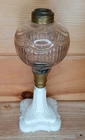 Antique Atterbury Milk Glass Oil Lamp Base Scroll Fan Pattern Vintage