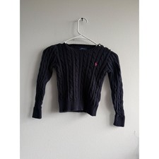 Polo Ralph Lauren Girls Navy Blue Cable Knit Sweater Pink Pony Size 6 3515