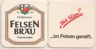 Felsenbräu, Thalmannsfeld - old beer mat ''... matured in the rock.''