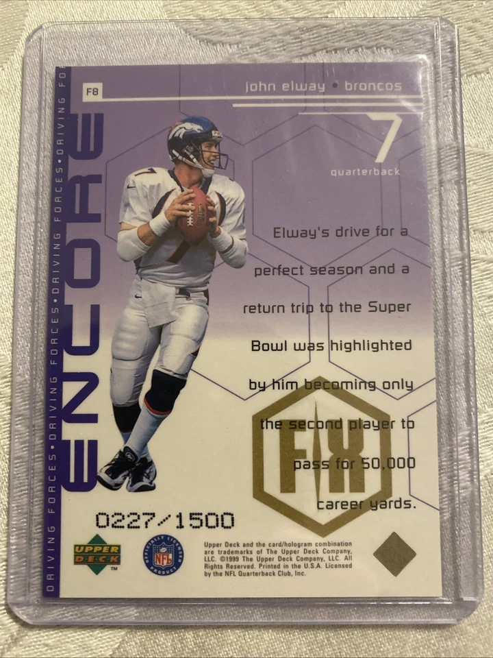 1999 Upper Deck Encore John Elway Driving Forces F/X #F8 /1500 Broncos NFL - Image 2 of 2
