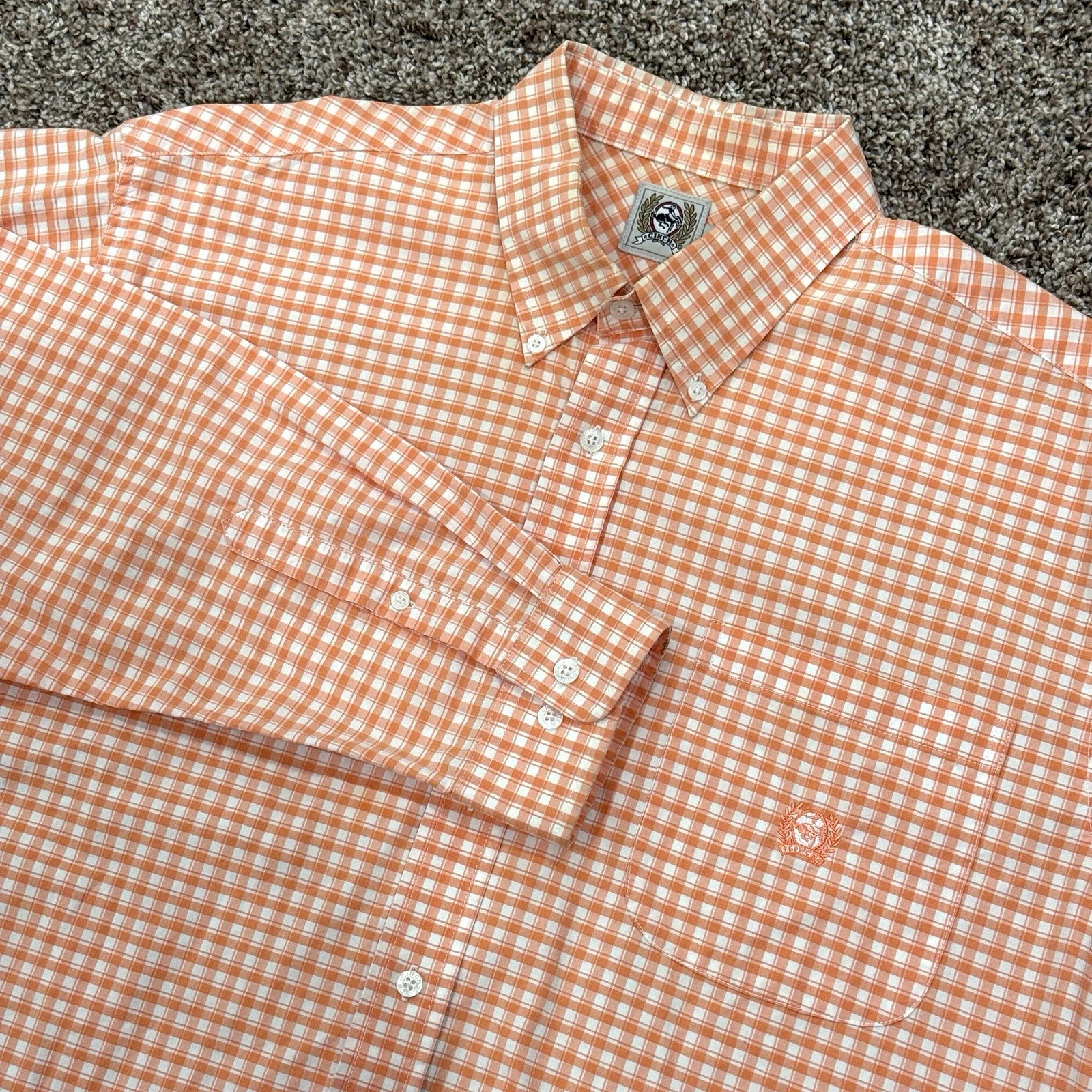Cinch Shirt Mens Large Orange Plaid Western Rodeo Ranch Vintage
