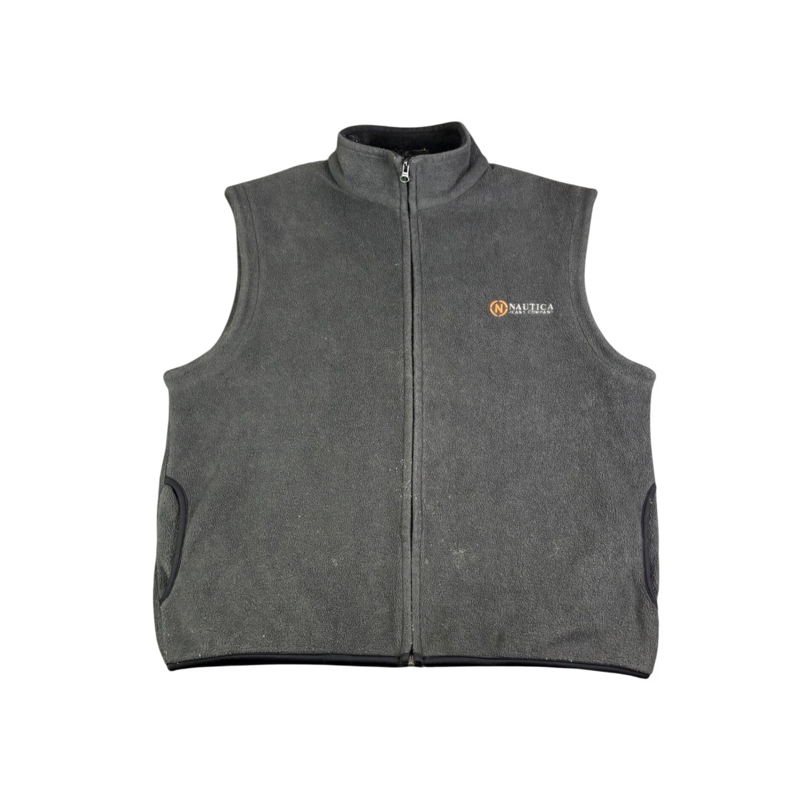 Nautica Jeans Company Fleece Vest Gray Full Zip Logo Mens Large Vintage 90s