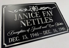 Engraved Custom Memorial Grave Marker Diamond Etched Black Metal Sign 15x9.5
