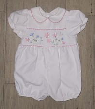 Vtg Baby Christian Dior Romper White Floral Embroidered 6 Months 14-18 lbs
