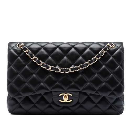 Chanel Jumbo Classic Lambskin Double Flap Pre-Loved Shoulder Bag Black