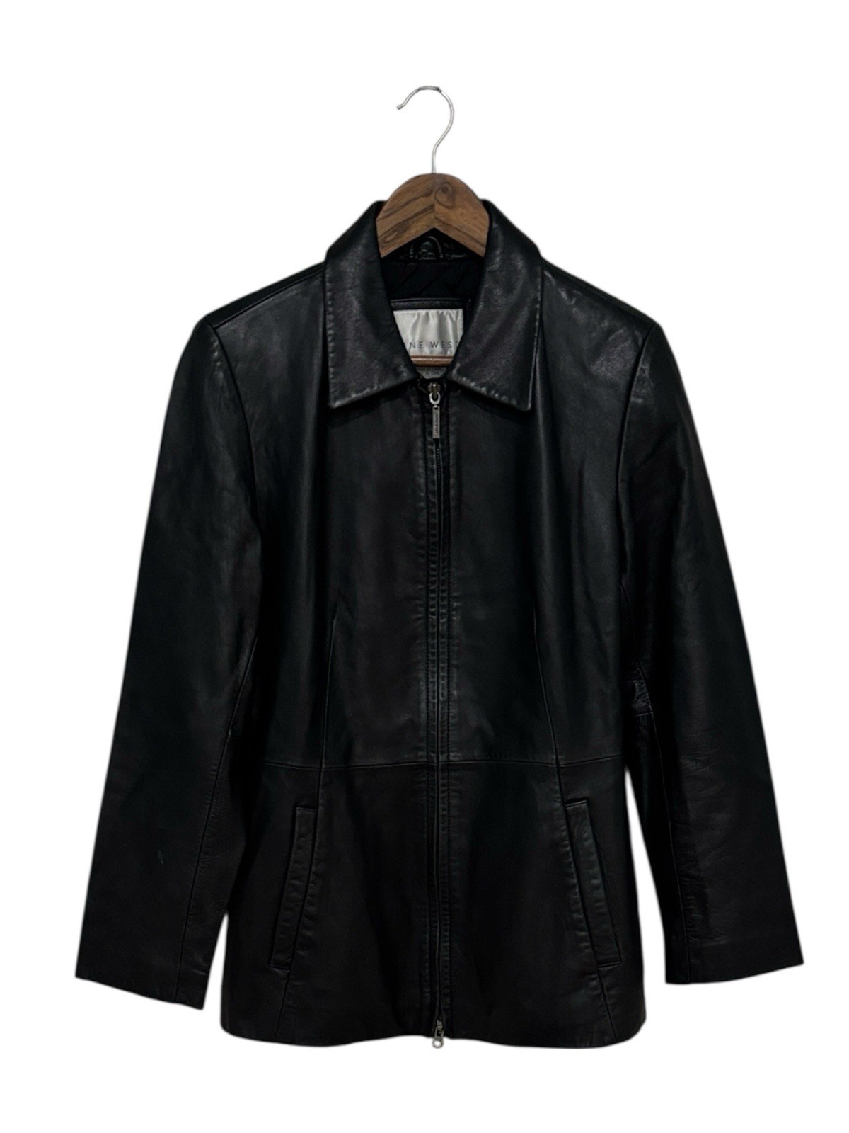 Nine West Vintage Women’s Leather Jacket Hip Length Black Size Medium