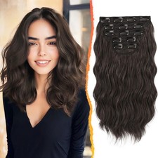 BARSDAR 14" Dark Brown Wavy Clip-In Hair Extensions - 5 Pcs Set