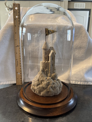Ebright Ideas 1980 Sand Castle Under A Glass Globe. Sitting On A Wood Pedestal