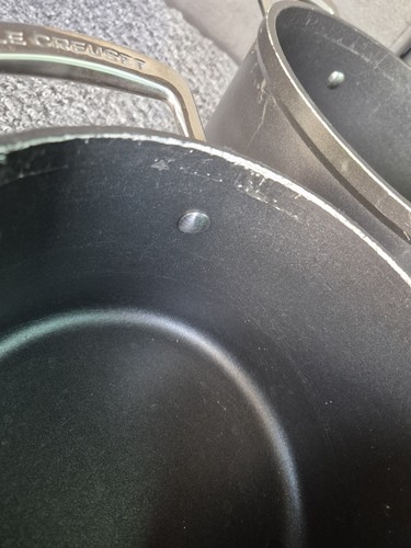 3 X Le Creuset Saucepan Toughened Non-Stick 20-18-16cm Well Used With Lids - Picture 10 of 15