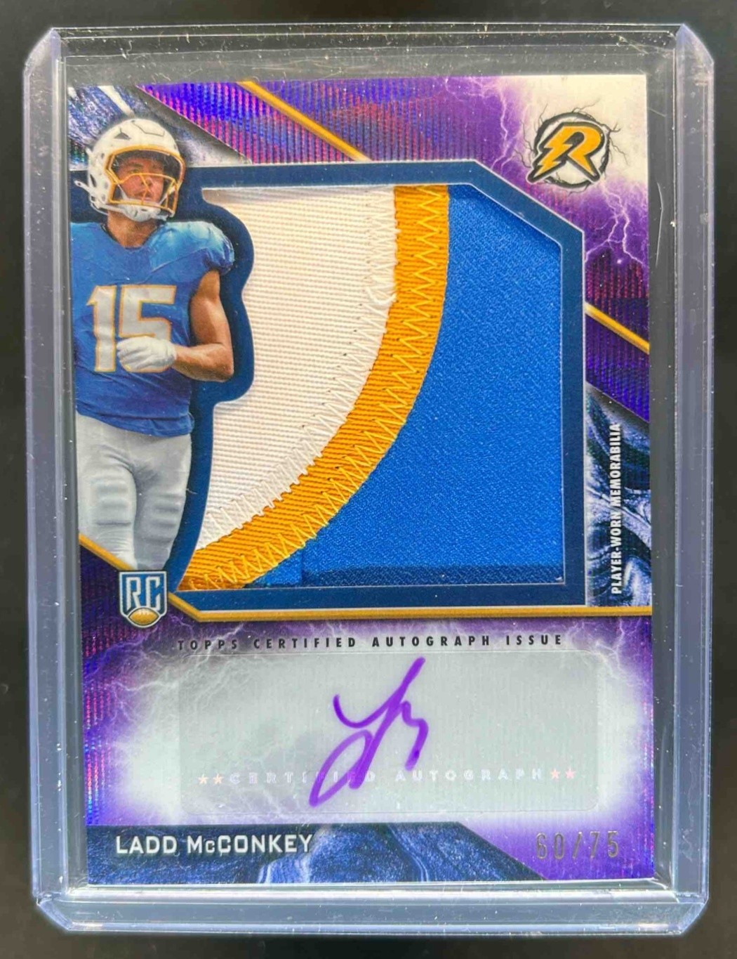 2024 Topps Resurgence Ladd McConkey Rookie Patch Auto Purple Surge RC #60/75