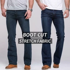 Men's Bootcut Leg Jeans Pants Slim Fit Slightly Flared Stretch Denim Trousers