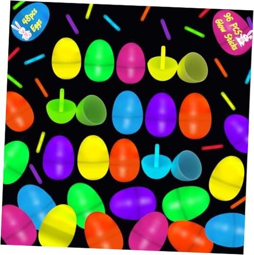 48 Easter Eggs & 96 Mini Glow Sticks for Glow in The Dark Easter Eggs Hunt -