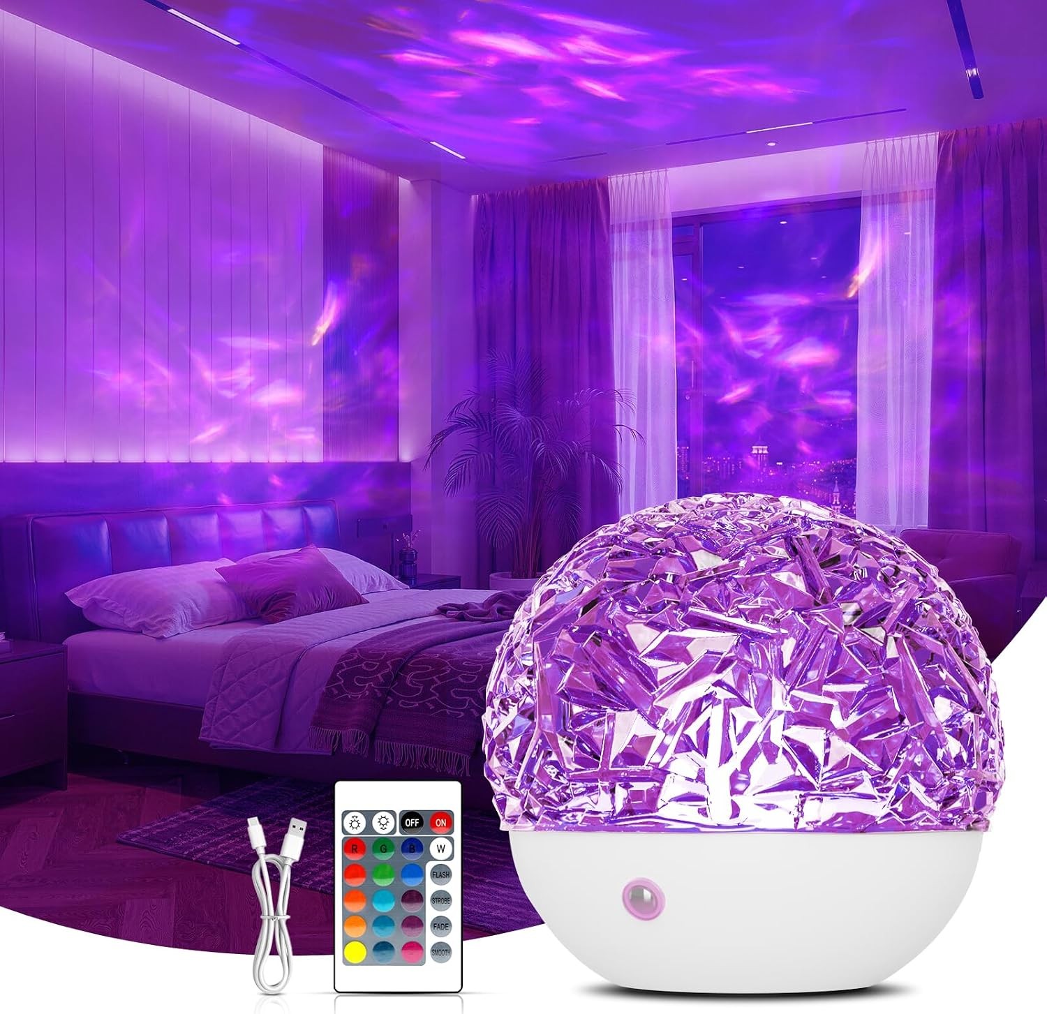 Galaxy Projector Night Light 16 Colors Ocean Wave Lamp with Remote Control for