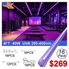 16Pack BlackLight UV Led Light Fixture 4FT 40W for Visible Fluorescent Materials