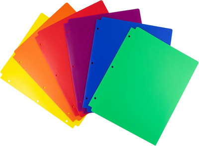 Plastic 2-Pocket Folders for 3-Ring Binders, (6 Pack, Assorted Colors) 3 Hole Pu