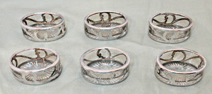 Six Glass Open Salt Cellars w/ Pure Silver Overlay