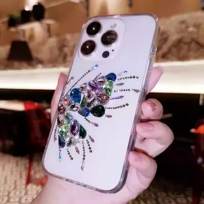 Bling Gems Blue Butterfly Phone Case for iPhone 17 16 15 14 13 12 11 X Pro Max