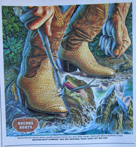 1983 NOCONA Western Cowboy Boots Print Ad ~ Snapping Turtle w/ Alex Ebel Art