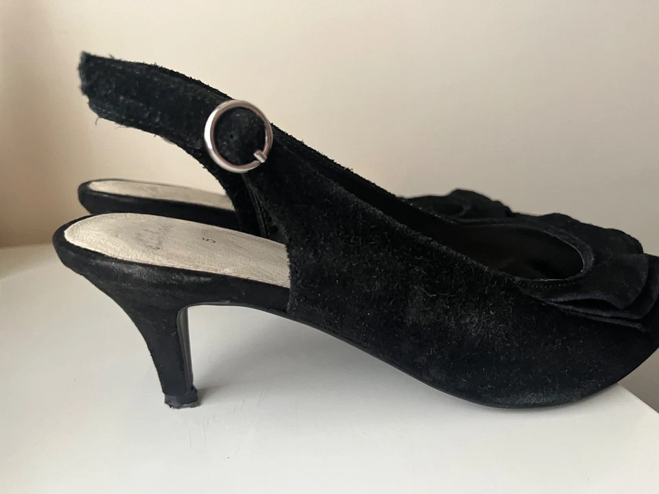 Clarks Shoes Size UK 5 Black Suede Slingback Kitten Heels Formal - Image 2 of 4