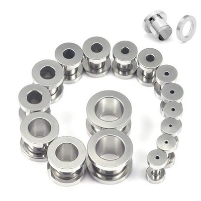 14G-00G Hollow Gauges Tunnels Stretching Kit 316L Surgical Steel Silver:14G-00G