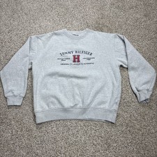Vintage Tommy Hilfiger Embroidered Logo Gray Crewneck Sweatshirt XL