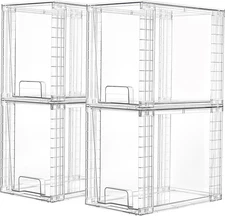 4 Pack Clear Stackable Storage Drawers,9.7" High Plastic Organizers Bins 