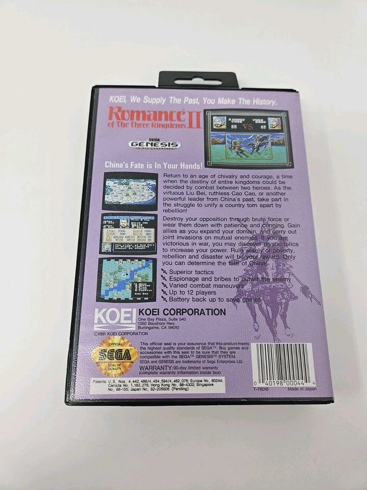 ROMANCE OF THE THREE KINGDOMS II SEGA Genesis 100% 完整带盒海报和注册 — 第 4/4 张图片