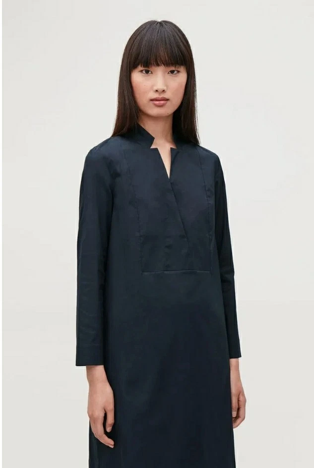 princess polly baby blue dress COS, 3/4 sleeve dress, Navy Blue, S, cotton & lyocell