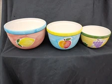 Lillian Veron Colorful Fruit Design Nesting Mixing Serving Bowl Set of Three
