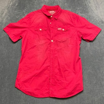 Superdry Shirt Mens 2XL Red Cotton Non Stretch Everyday Wear Trendy Button Up