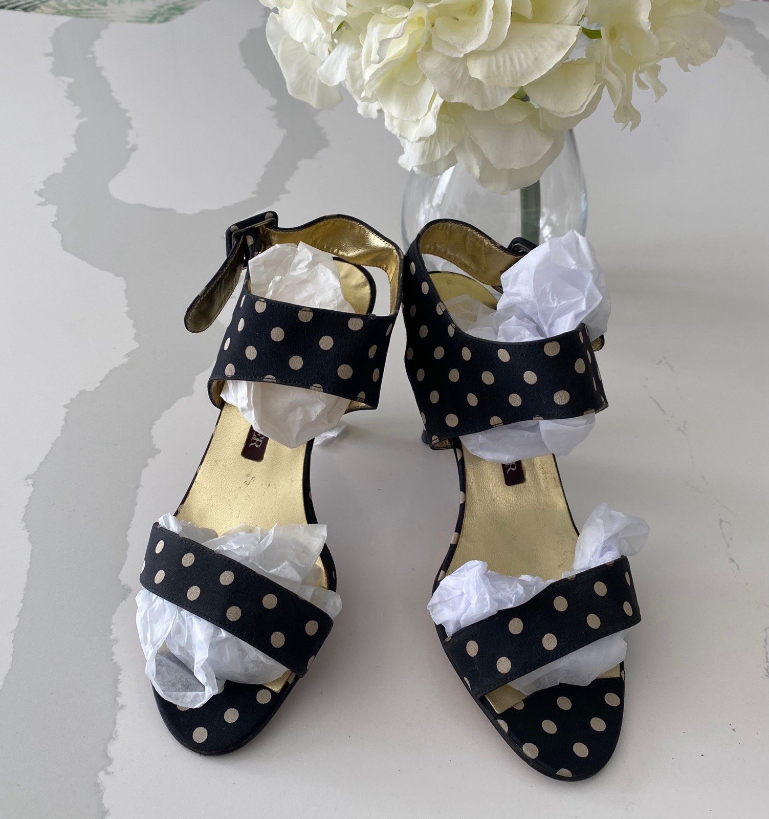 Vintage Walter Steiger polka dot heel sandals. Size UK 3. Unworn.