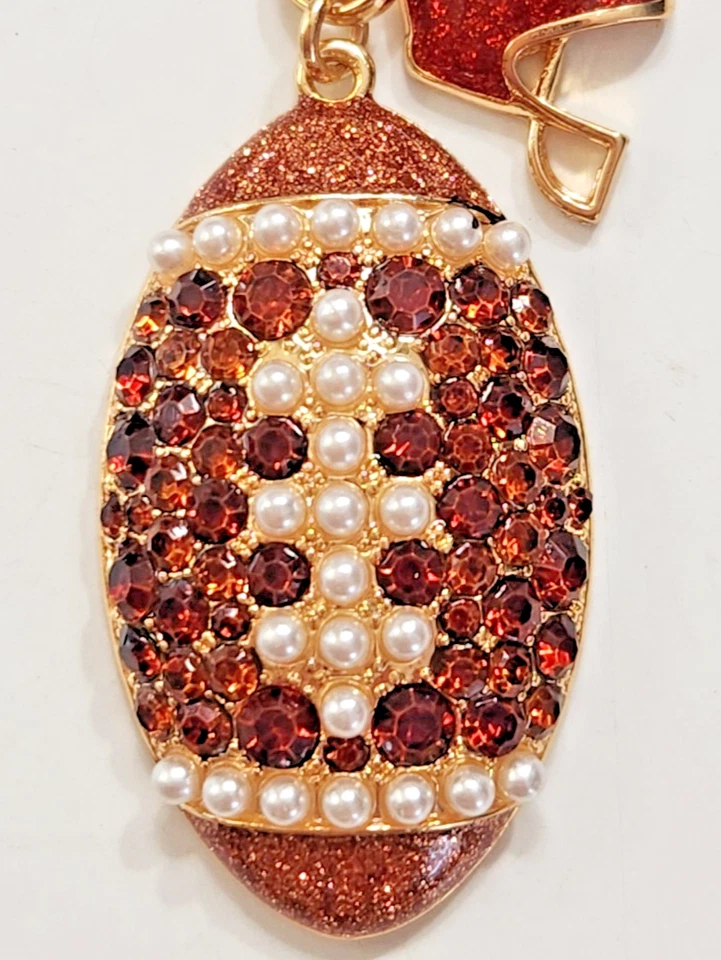 Cartera de fútbol Bling encanto llavero pedrería imitación perlas tono dorado brillante 5 pulgadas Foto 2 de 4