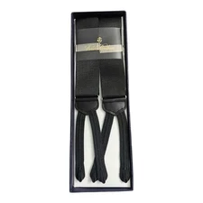 Brooks Brothers Mens Suspenders Solid Black Leather Trim One Size USA Braces