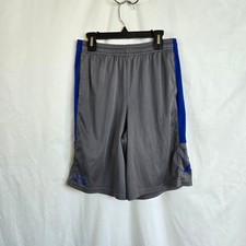 Under Armour Boys Gray Blue Loose Fit Pockets Drawstring Athletic Shorts YXL