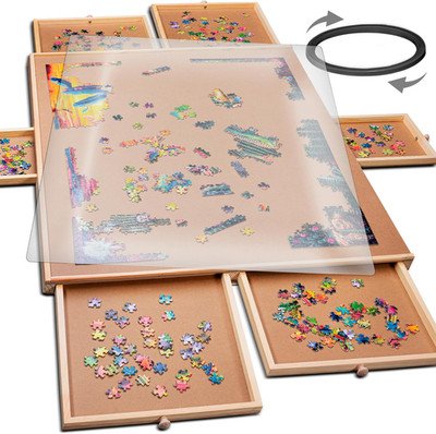 1500-Piece Portable Rotating Puzzle Board with Cover & 6-Drawer Storage - Sturdy