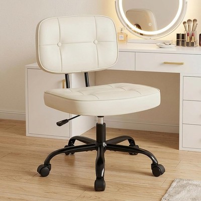 Armless PU Leather Office Desk Chair w/Wheel,Height Adjustment,Home Vanity Chair
