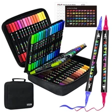Acrylic Paint Pens, 60 Colors Dual Tip Paint Markers with Fine Tip and Brush ...