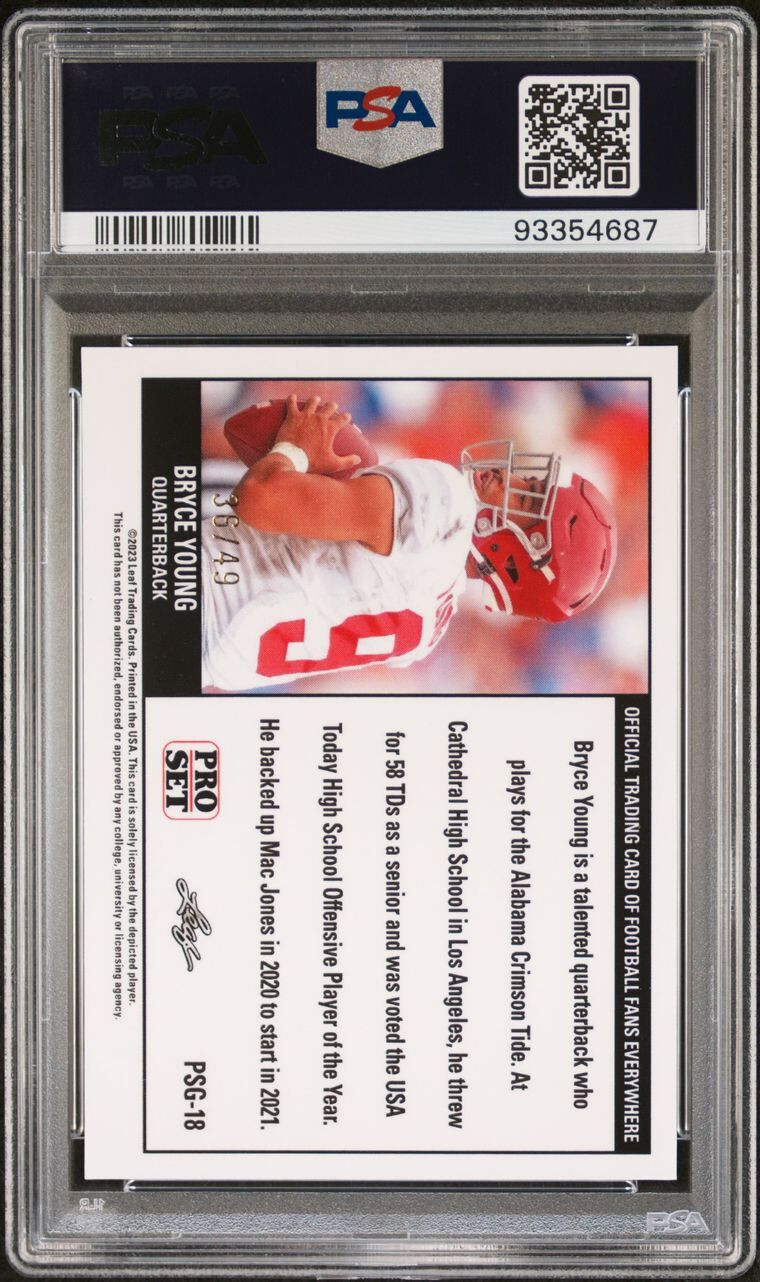 2023 LEAF PRO SET Metal BLACK Prizm HOLO Refractor BRYCE YOUNG RC # /49 PSA 9