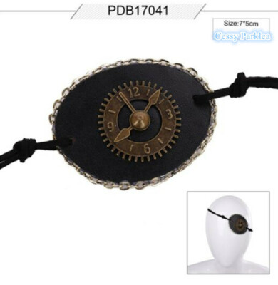 SN-A1-2 Deluxe Leather Clock Pirate Eyepatch Steampunk Costume Accessory