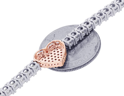 Heart Illusion Set 4 CT Real Diamond Tennis Necklace 4MM 10K Gold 18" - Picture 4 of 9