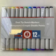 Artists Loft Dual Tip Sketch Markers 12 pc Level 2 Quick Drying Easy Flow New (G