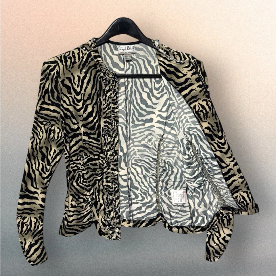 Joseph Ribkoff Womens Tiger Sequin Pattern Zip Up Jacket Size 14 US Y2K EUC - Image 2 of 4
