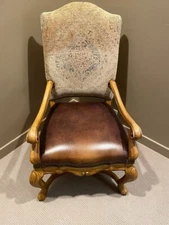 Thomasville Hills of Tuscany  Light Wood Chair- Leather Seat-Fabric Back