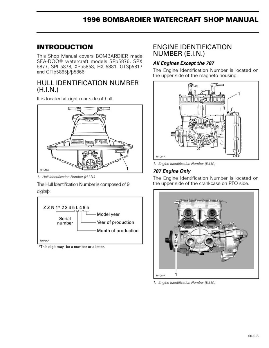 Sea-Doo 1996 SP SPX SPI GTS GTI XP HX Service Shop Repair Manual