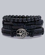 3 leather bracelets for men. Tree of life design.