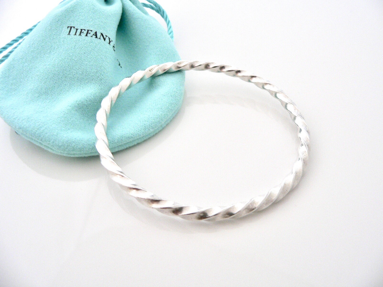 Tiffany & Co Twist Bangle Bracelet in Sterling Silver with Gift Pouch