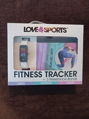 Love & Sports Fitness Tracker + 3 Resistance Bands. New.