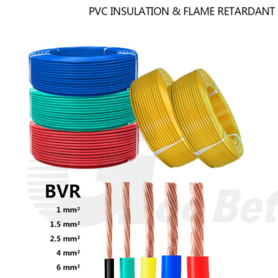Electrical Cable BVR Flexible Stranded Copper Core Wire PVC Insulated 1mm²-6mm²