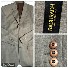 Bachrach Men's Taupe 42L 100 Wool 3 Button Sport Coat Blazer Jacket Italy Made